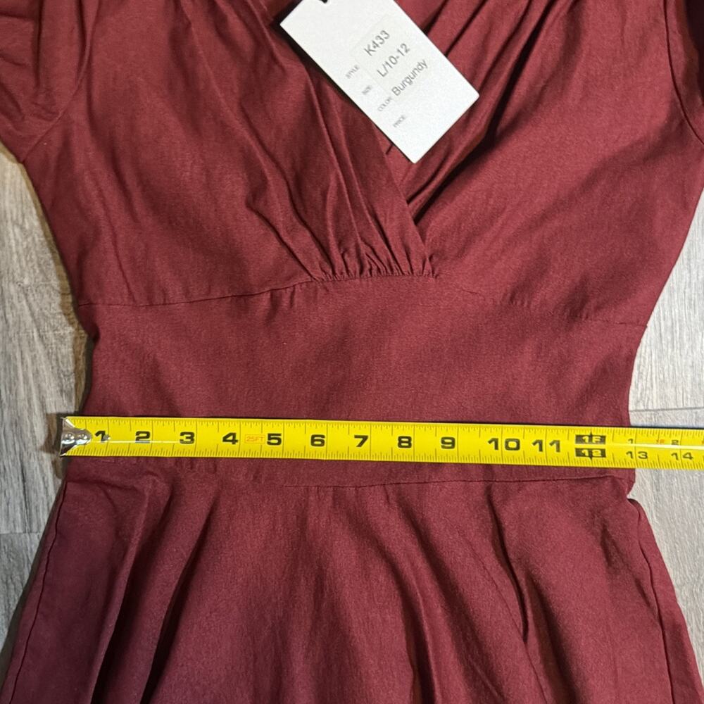 NWT Unique Vintage Burgundy Fit & Flare Dress Retro Pinup Swing Midi Sz L 10/12 - Picture 8 of 11